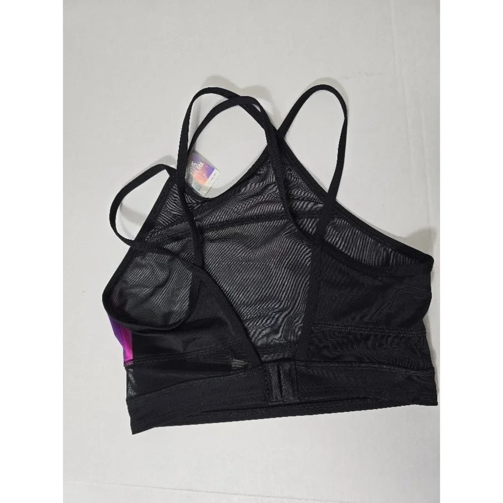 Victoria's Secret PINK Ultimate Sports Bra Black Rainbow Logo Mesh‎ S NWT
